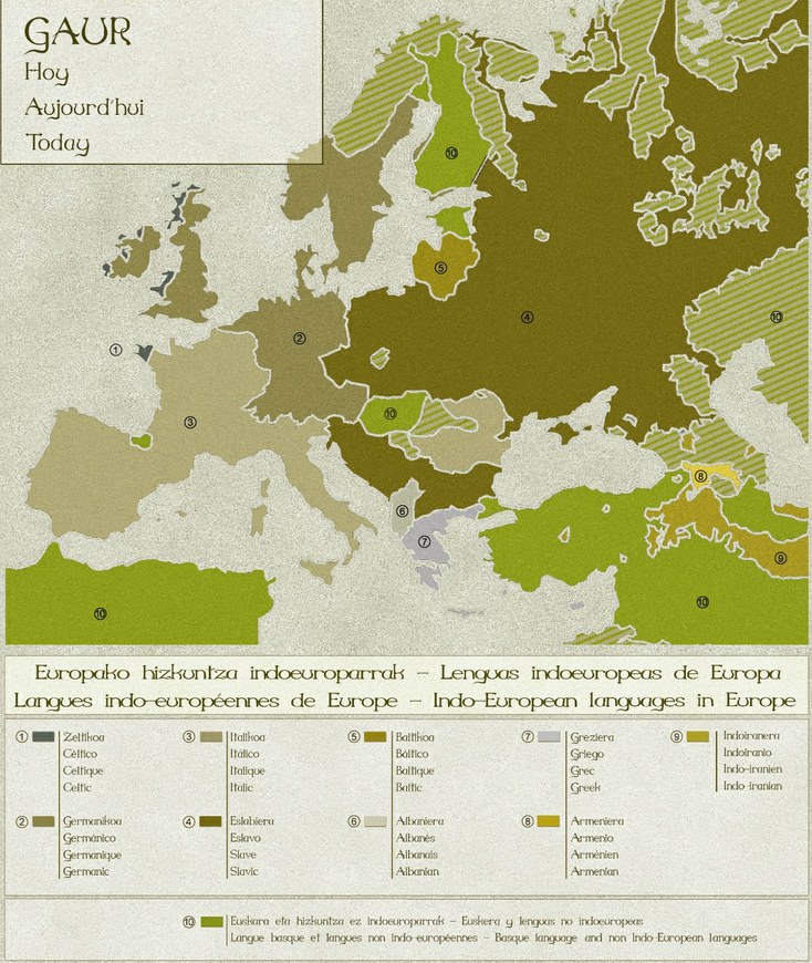 Langues indo-européennes : répartition. Source : CC-BY-SA Azkue Fundazioa